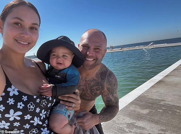 The 32-year-old (pictured with husband Brad and son) has received immense support from her family and the wider Newcastle community and hopes to raise awareness of gestational breast cancer.