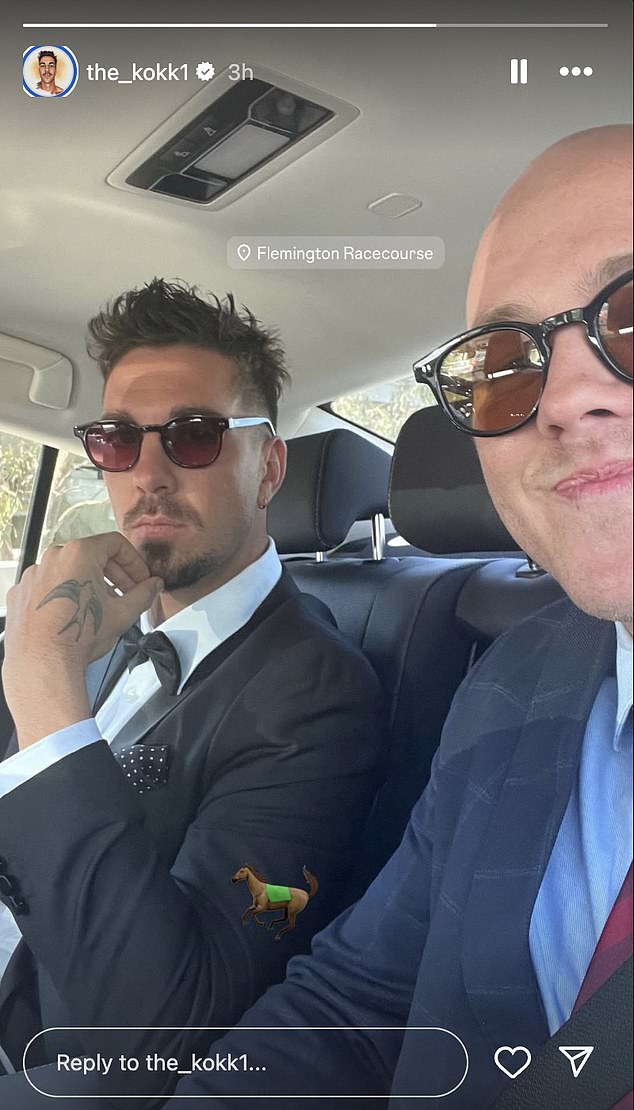 Kokkinakis recently claimed victory at the New South Wales Open and posted a photo of him and a friend heading to the races on Tuesday.