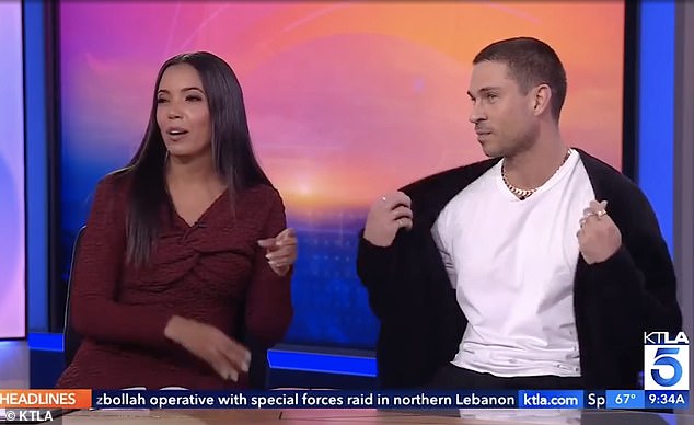 The former TOWIE star, 34, joined US station KTLA with presenter Jasmine Simpkins and the panel, who cheekily suggested she take off her clothes in the interview.