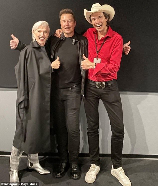 Kimbal Musk (right) cut off all contact with his father. Kimbal is pictured above with Elon and his mother Maye.