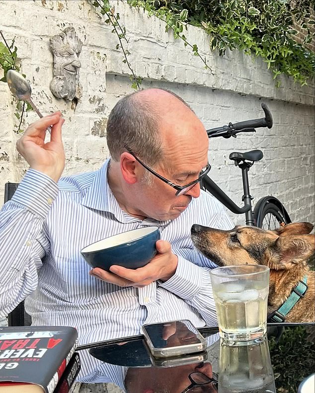 In a ruling that may cause discomfort to many, Haslam has taken aim at people who own rescue dogs. Pictured: Rory Cellan Jones and his rescue dog, Sophie from Romania.