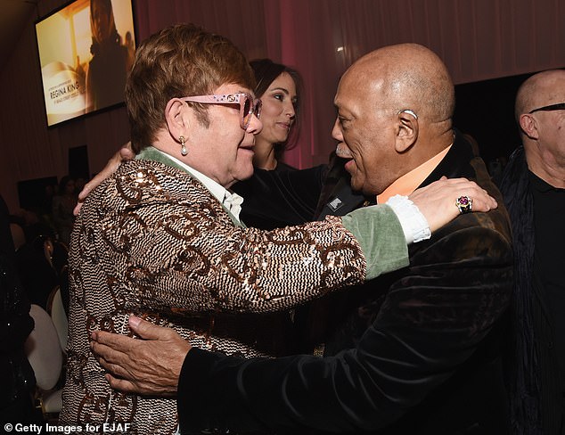 Sir Elton John and Quincy Jones at the singer's AIDS Foundation's Academy Awards viewing party in West Hollywood in February 2019