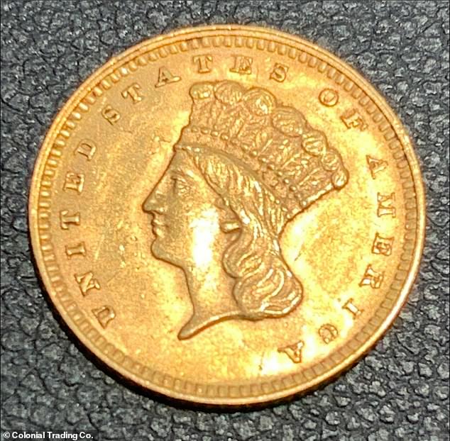 Pictured: Stock image of an Indian princess gold dollar with a big head. These were minted between 1856 and 1889.