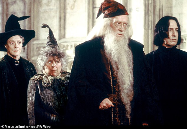 Maggie Smith alongside Miriam Margolyes, Richard Harris and Alan Rickman in the 2002 film Harry Potter and the Chamber of Secrets.