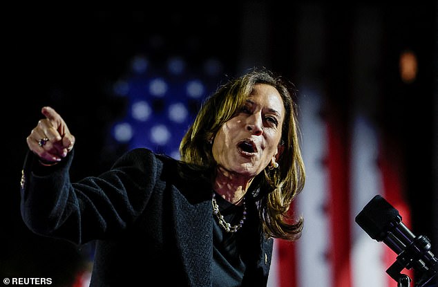 Democratic presidential candidate US Vice President Kamala Harris speaks during a campaign rally in Philadelphia, Pennsylvania, US, on November 4, 2024.