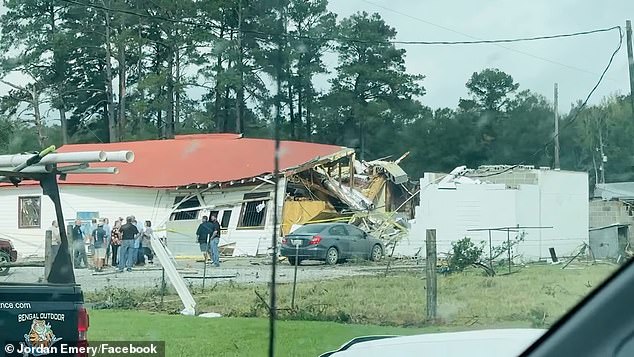 Residents Basile reported that businesses had been destroyed. Rhea's Specialty Meat & Smokehouse is pictured after the tornado ripped through the area.