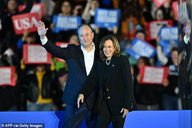 Kamala Harris and Doug Emhoff at Harris' final rally in Philadelphia