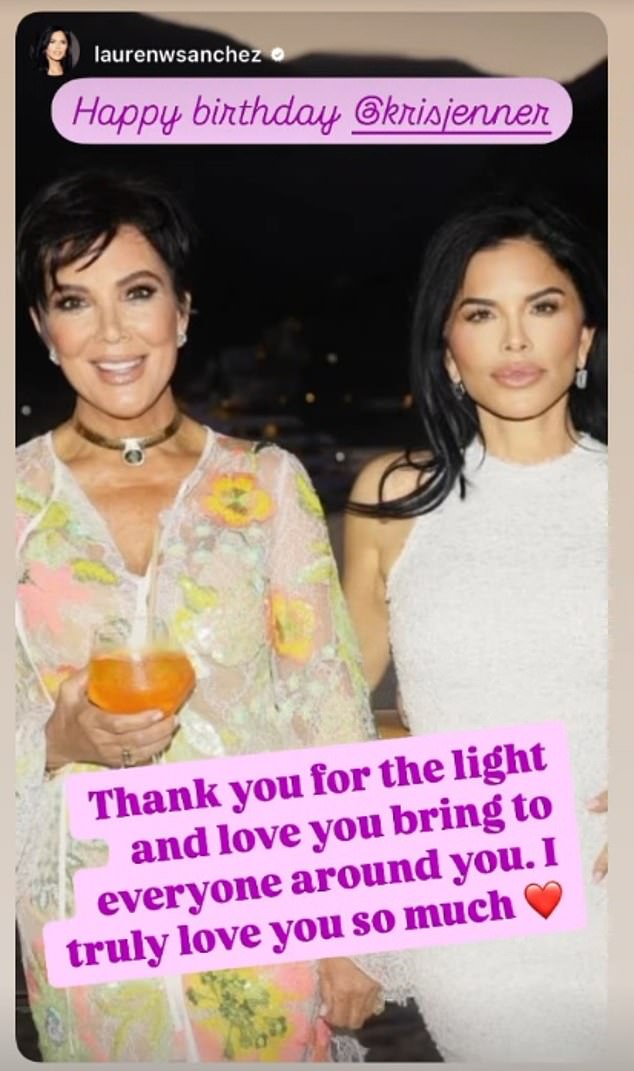 Lauren Sanchez, the future Mrs. Jeff Bezos, shared a previous photo and shared: 'Thank you for the light and love you bring to everyone around you. I really love you so much' while adding a red heart emoji.