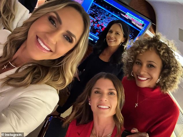 The former president's daughter-in-law, Lara Trump, posted a beaming selfie from behind the scenes at the Michigan rally with Gabbard, Patrick and Steele.