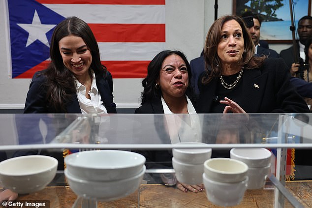 Harris stopped by a Puerto Rican restaurant called Old San Juan Cafe on Monday with AOC