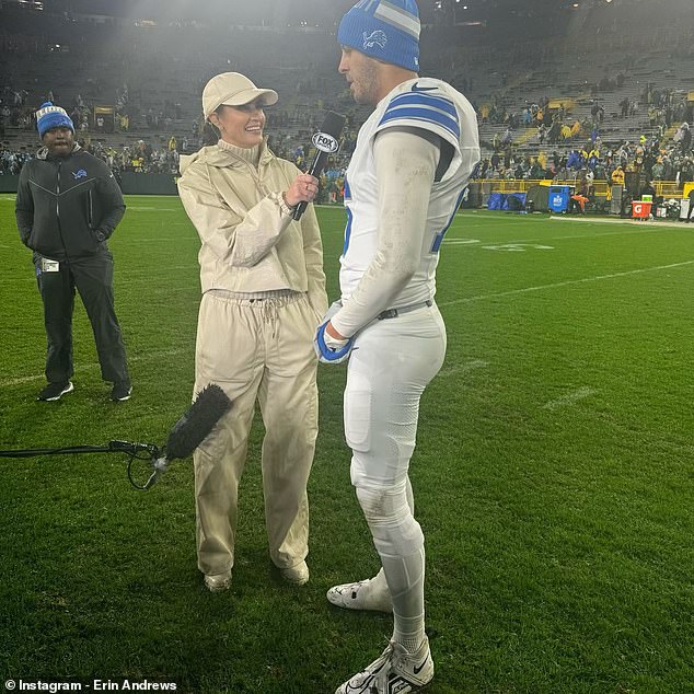 Andrews interviews Detroit Lions quarterback Jared Goff after Sunday night's game.