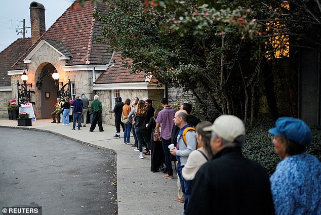 People line up to vote in the 2024 US presidential election on Election Day at Park Tavern in Atlanta, Georgia, USA, November 5, 2024