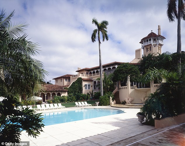 An exterior view of the 'Mar a Lago' pool, owned by businessman Donald Trump, circa 2000 in Palm Beach, Florida.