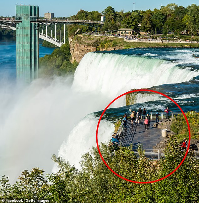 It is understood that Mes, along with his two children, crossed the 'safety guide rail' at Luna Island at around 9pm on Monday night (file image of the rail)