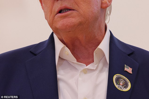 The former president wore a red MAGA hat and a button that said 'I voted' during a television appearance.