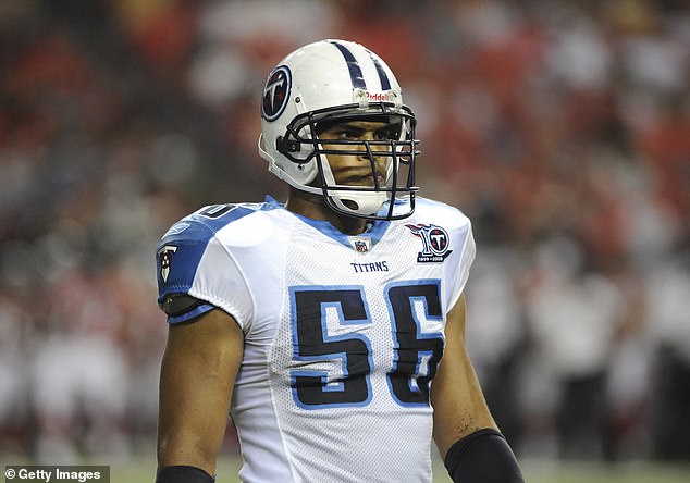 Linebacker Colin Allred #56 of the Tennessee Titans prepares to play against the Atlanta Falcons at the Georgia Dome on August 22, 2008 in Atlanta, Georgia