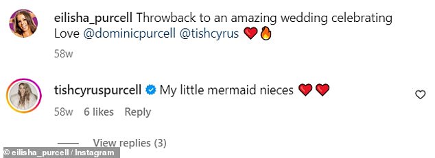 Tish Cyrus left a comment on Eilisha's post as it showed that they have a very close relationship.