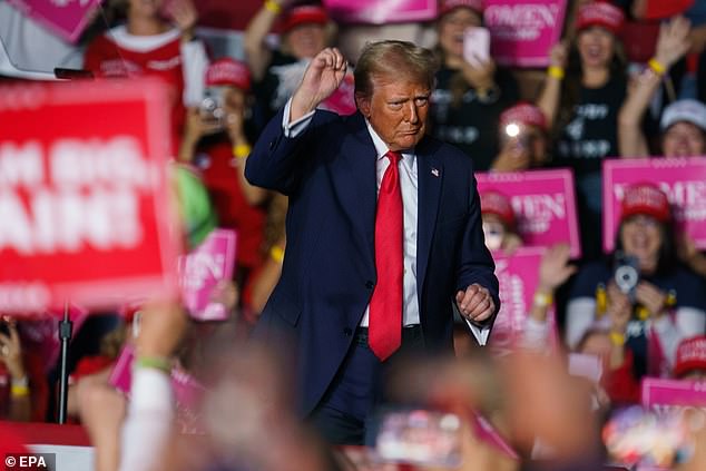 Former US President Donald Trump speaks at a rally in Reading, Pennsylvania, on November 4, 2024.