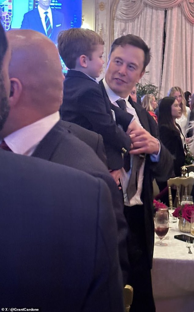 The Tesla CEO, 53, attended Donald's star-studded party at his Mar-a-Lago estate on Tuesday night and brought along a special guest: his son X Æ A-12, or 'X' for short.