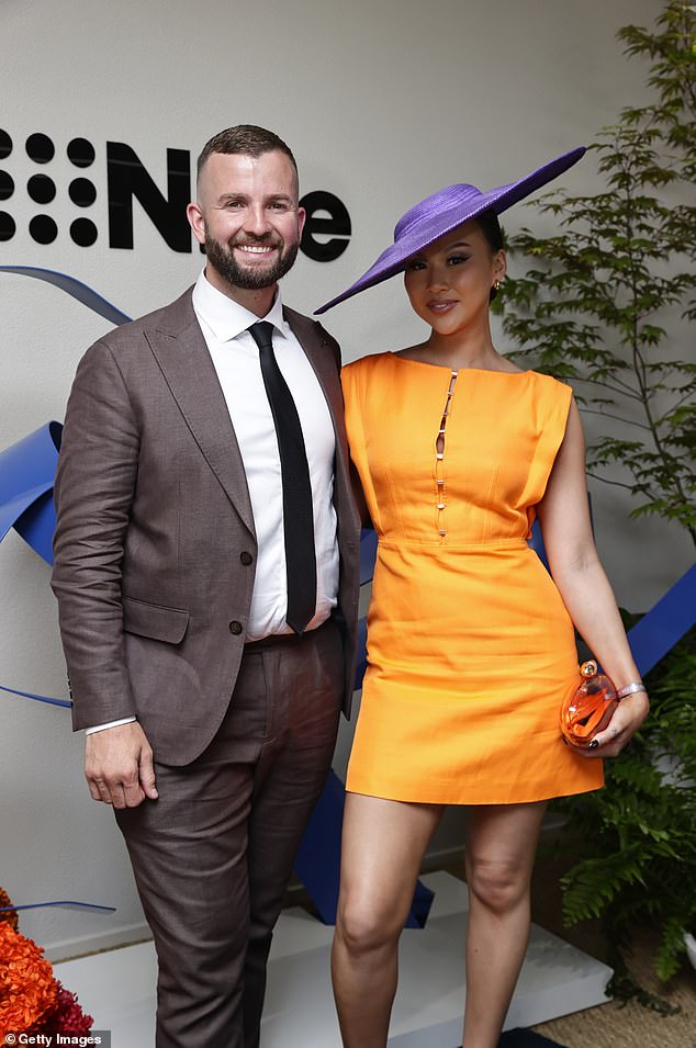 Kristian and Mimi posed for a photo at the Melbourne Cup before The Block AU auction