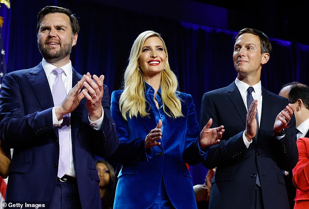 Even from the sidelines of the stage, Ivanka managed to steal the show on Wednesday morning in a matching bright blue pantsuit and a bold red lip.