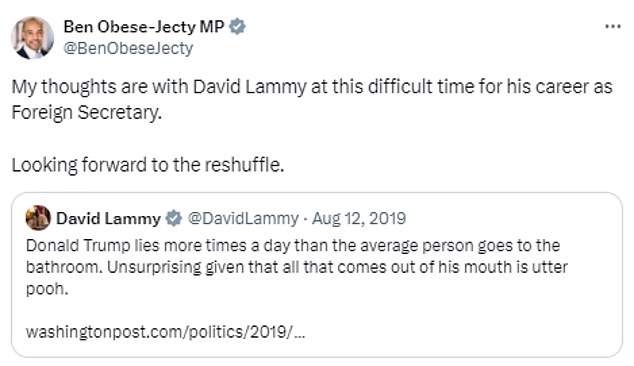 Conservative MPs ridiculed Lammy for his abrupt turn towards Trump