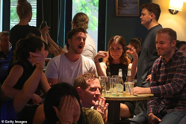 Hundreds of people gathered at Sydney's Kent Street Hotel to watch live election coverage.