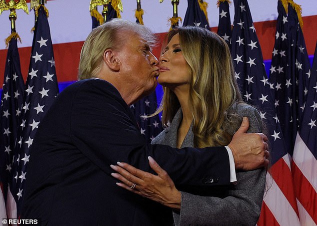 Melania avoids public displays of affection with her husband, but during Trump's victory speech she broke tradition.