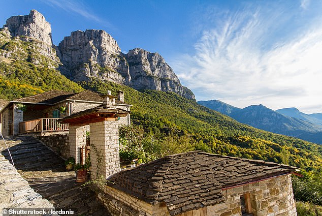 Mikro Papigo 'looks out into receding valleys' and has a backdrop 'of astonishing rocky peaks'