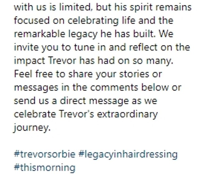 A message posted to Trevor's official Instagram last month paid tribute to his incredible career.