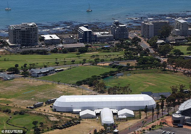 The purpose-built Earthshot Prize Dome is seen from Signal Hill in Cape Town this afternoon