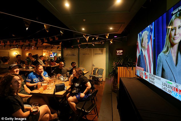 Several Democratic supporters became angry in Sydney on Wednesday night while watching a live broadcast of the election (pictured, audience of live broadcast of the election in Sydney)