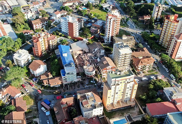 Aerial footage of Dubrovnik hotel taken on October 29 after the 10-story building collapsed