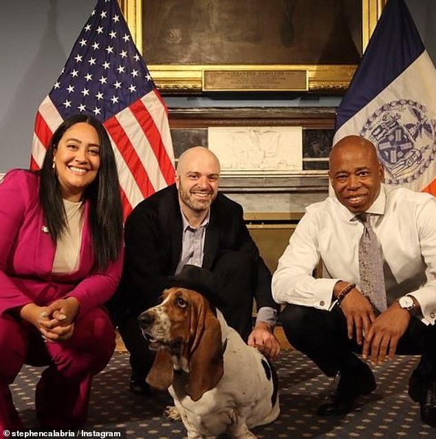 The dog's mother decided to contact Stephen Calabria (center), the founder of NYC Dog Mayor, and shared some of the threats she and Enzo were receiving, but he denied it was happening, Caputo said.