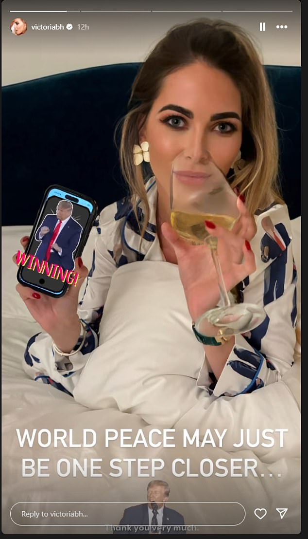 Made in Chelsea star Victoria Baker-Harber was also celebrating Trump's victory and shared a selfie with the legend 