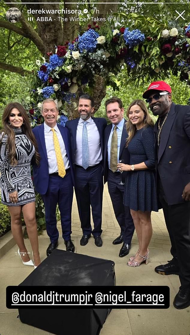 Boxer Derek Chisora ​​today shared a photo of him posing alongside Holly Valance, Nick Candy, Nigel Farage, Donald Trump Jr and his fiancée Kimberly Guilfoyle.