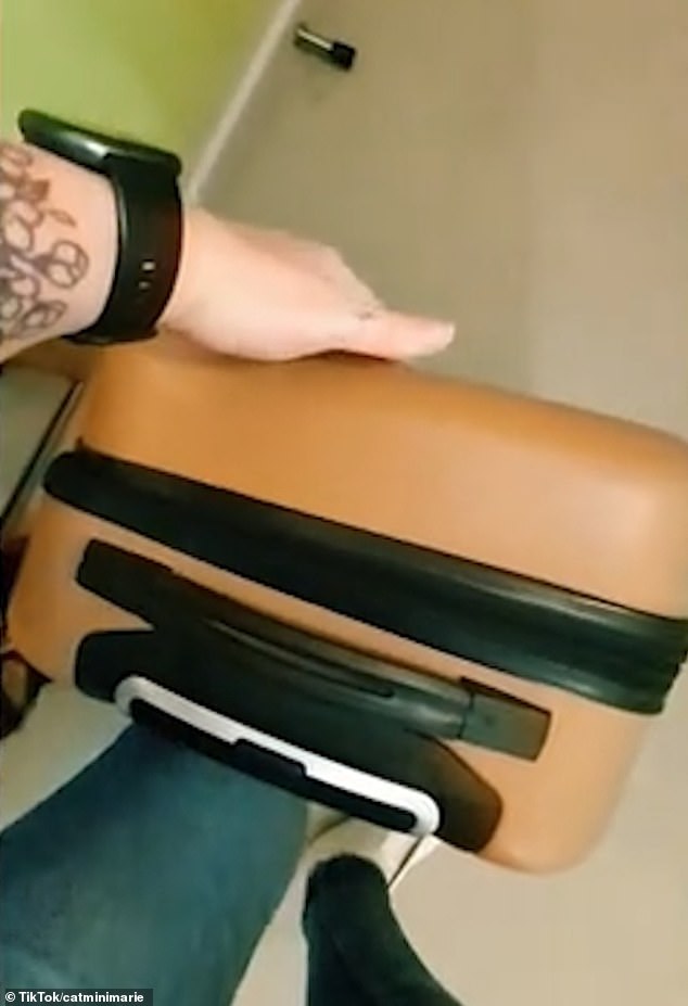 Catherine Warrilow, 45, was flying to Seville from London Stansted last month when she was told she could not board the plane with her suitcase (pictured).