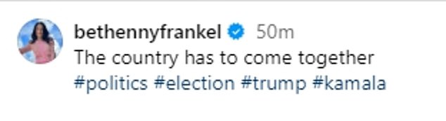 Bethenny Frankel broke her silence on Donald Trump's victory in the presidential election and criticized Kamala Harris for 