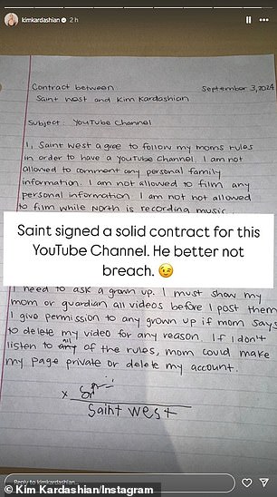 The contract between Saint and his mother was published on September 3 on his Instagram Stories.