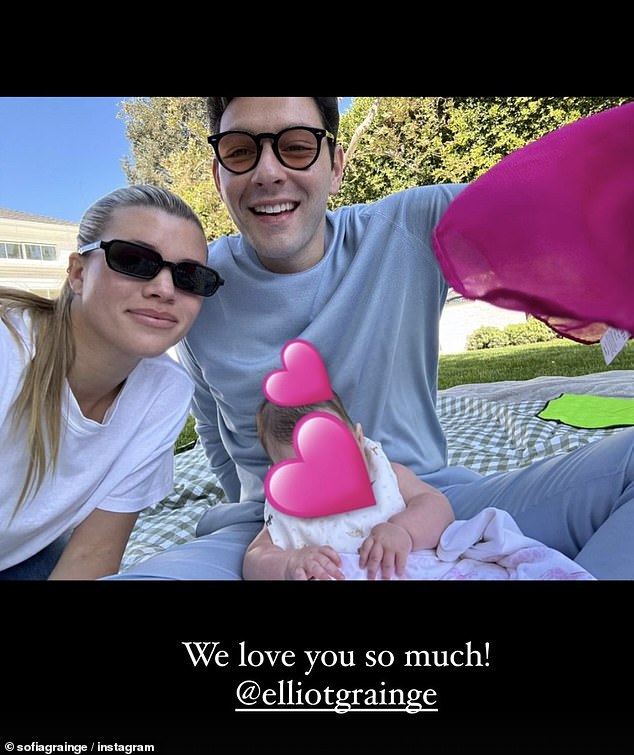 In another post, fans got a glimpse of the little one's short blonde hair as the family of three enjoyed a picnic in the sun.