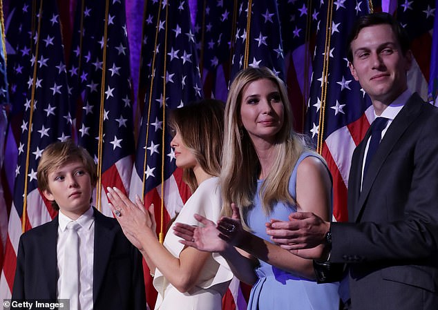 In 2016, Ivanka and her husband were right behind Melania and Barron when they took the stage and posed toward the front of the group.