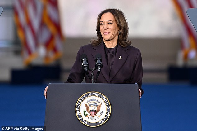 US Vice President Democratic presidential candidate Kamala Harris delivers her 2024 US election concession speech