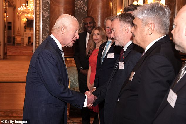 King Charles meets Environment Secretary Steve Reed at the reception at Buckingham Palace.