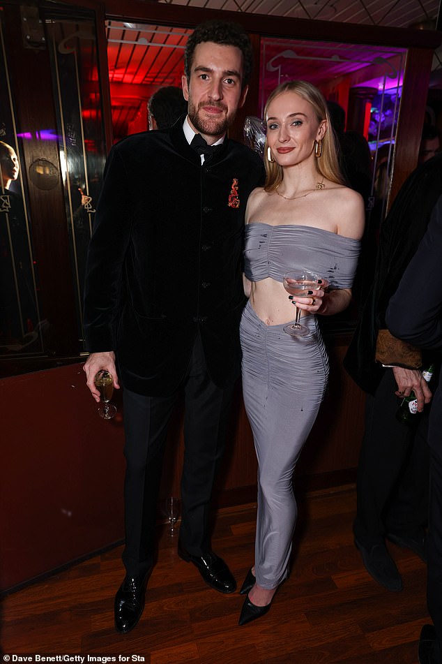 Peregrine Pearson and Sophie Turner attend Stanley Zhu's Year of the Dragon Celebration at Dixie Queen on February 10, 2024 in London