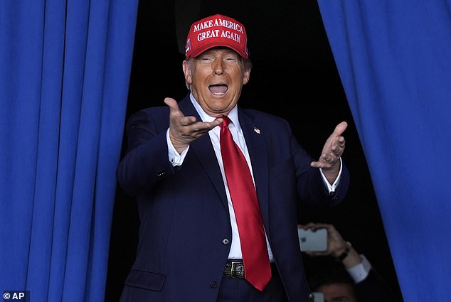 Trump's re-election will have implications affecting China, Taiwan, Russia and Ukraine (pictured: speaking at a rally at Dodge County Airport in Juneau last month)