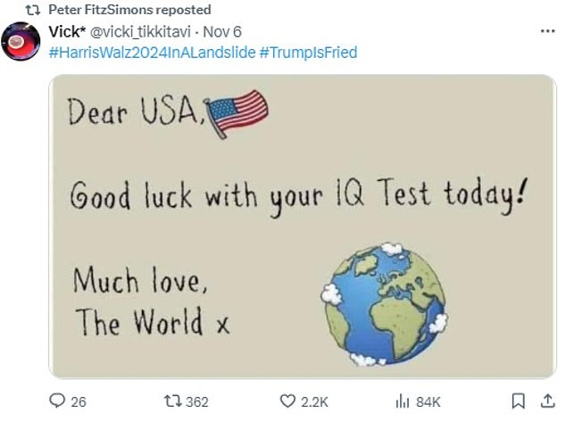 Before the election, Peter FitzSimons shared a post on social media suggesting that those who voted for Trump had low IQs.