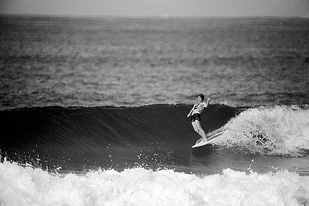 O'Donnell was the 1964 world women's surfing champion and also won three national surfing titles between 1963 and 1965 (pictured in action)