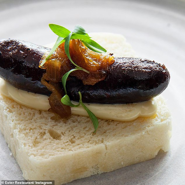 Ester's signature dishes include wood-fired oysters with chicken fat butter and blood sausage sanga (pictured).