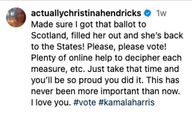 'Please, please vote!' he wrote, adding: 'This has never been more important than now. I love you. #vote #kamalaharris'