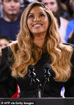 Harris had dozens of stars endorsing her White House bid, with showbiz royalty Beyoncé and Jennifer Lopez, among others, joining her at her events; Beyonce seen at a rally in Houston on October 25